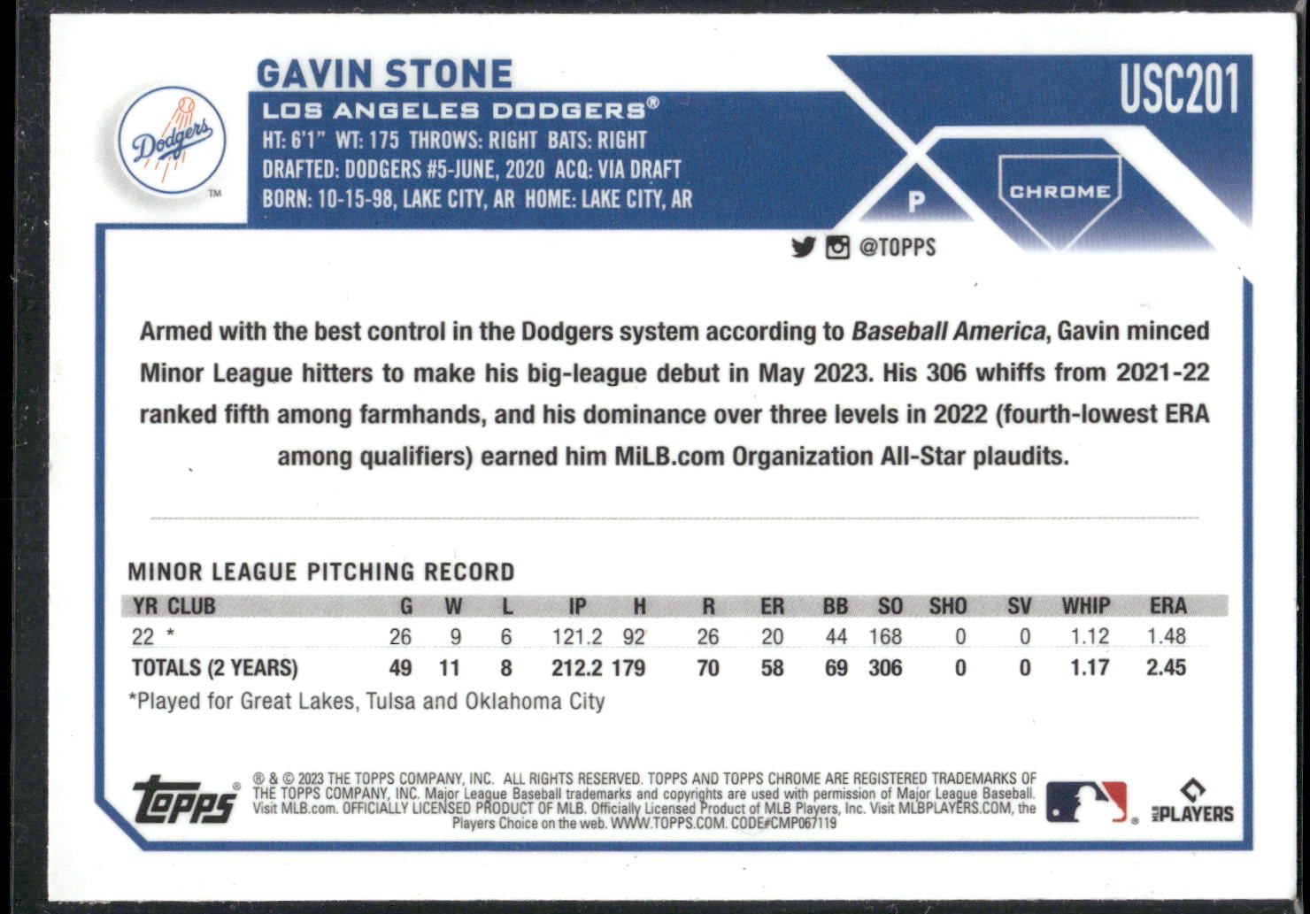 2023 Topps Chrome Update #USC201 Gavin Stone