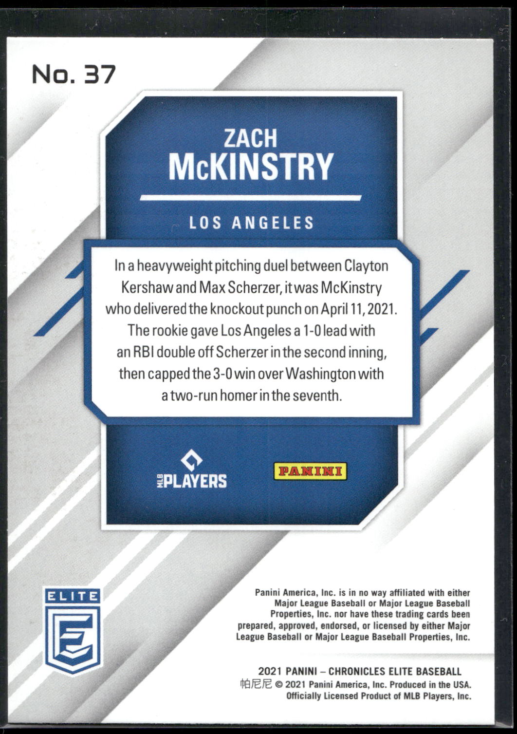 2021 Panini Chronicles #37 Zach McKinstry Elite
