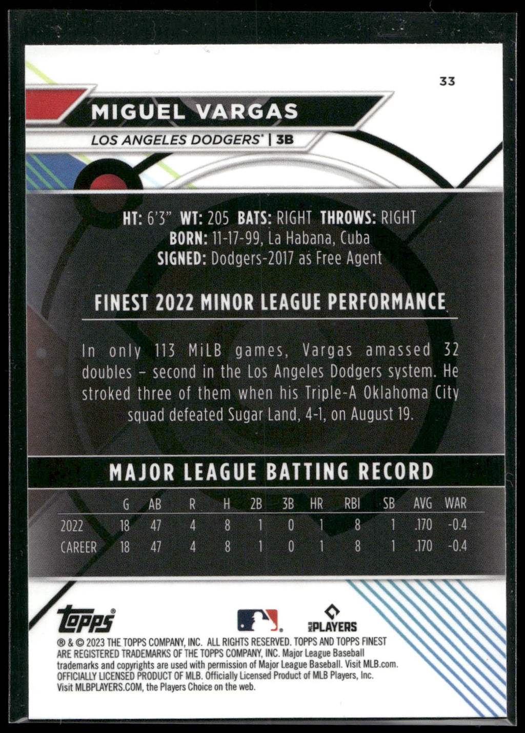2023 Finest #33 Miguel Vargas