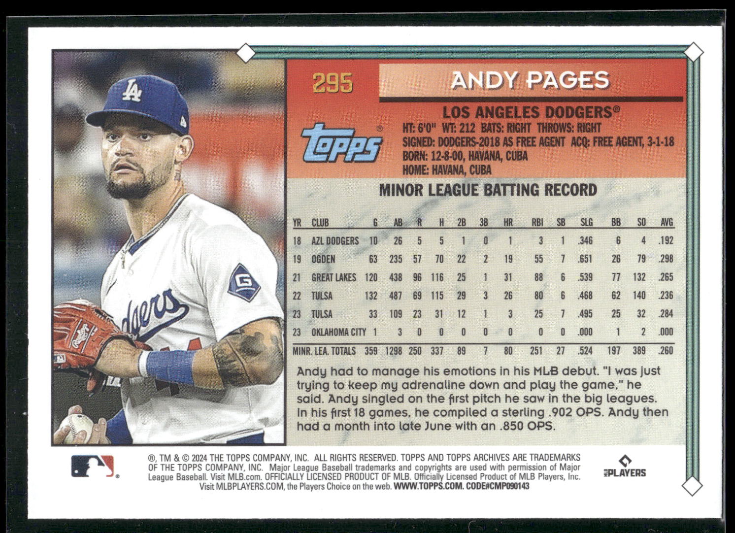 2024 Topps Archives #295 Andy Pages