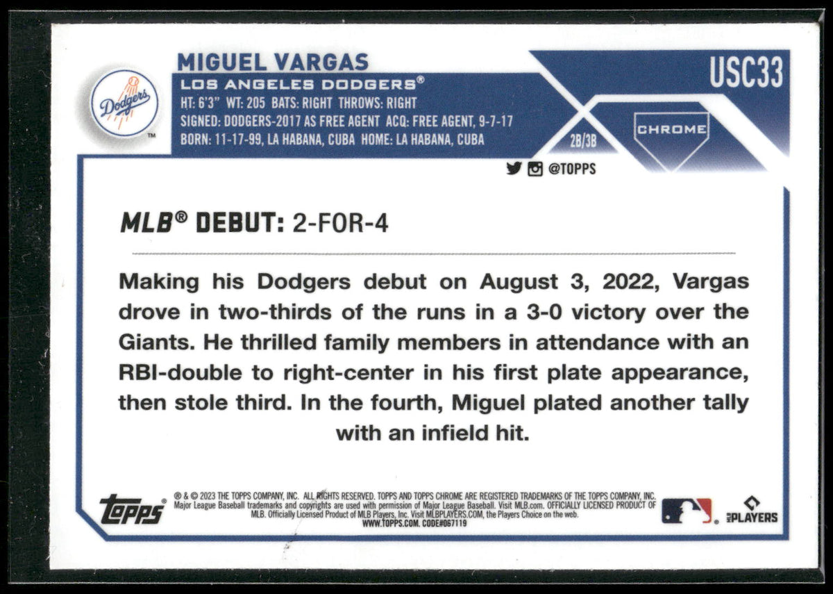 2023 Topps Chrome Update #USC33 Miguel Vargas