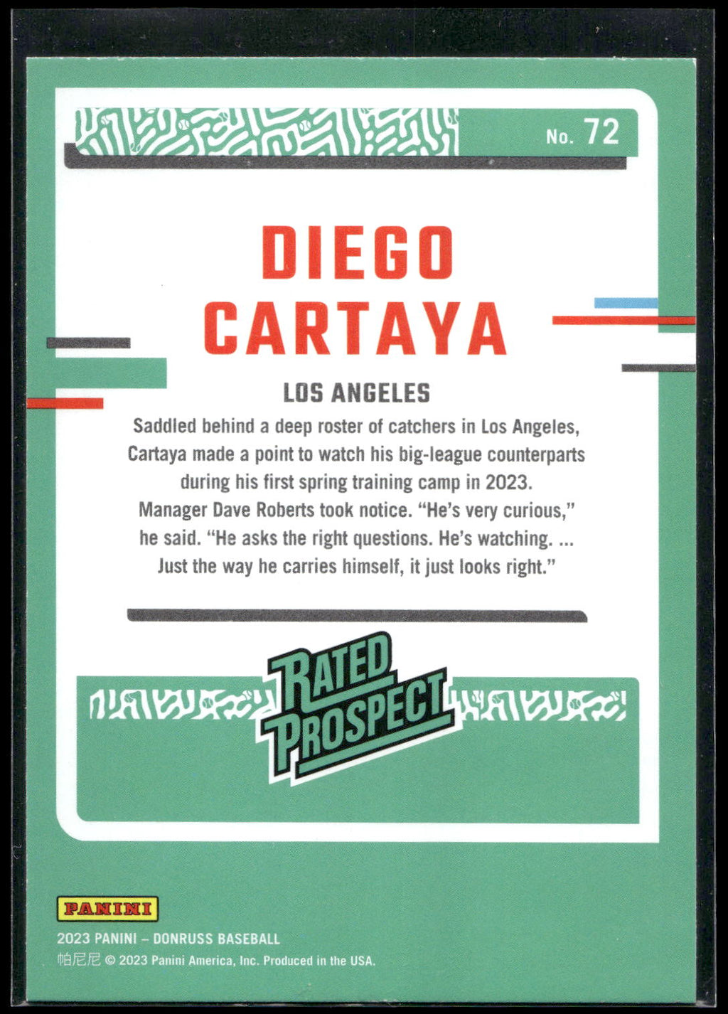 2023 Donruss #72 Diego Cartaya