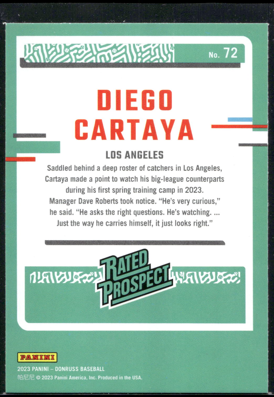 2023 Donruss #72 Diego Cartaya