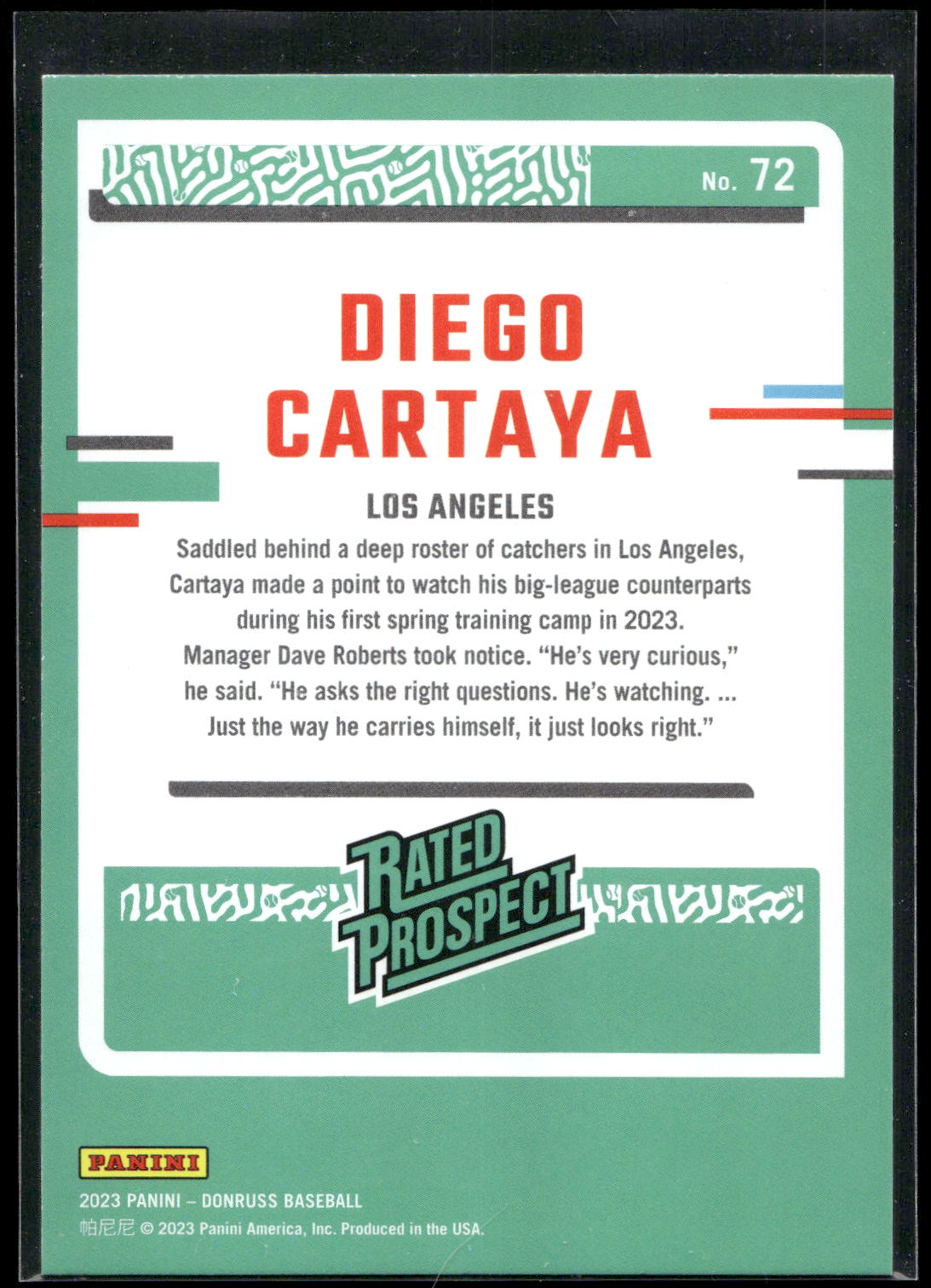 2023 Donruss #72 Diego Cartaya
