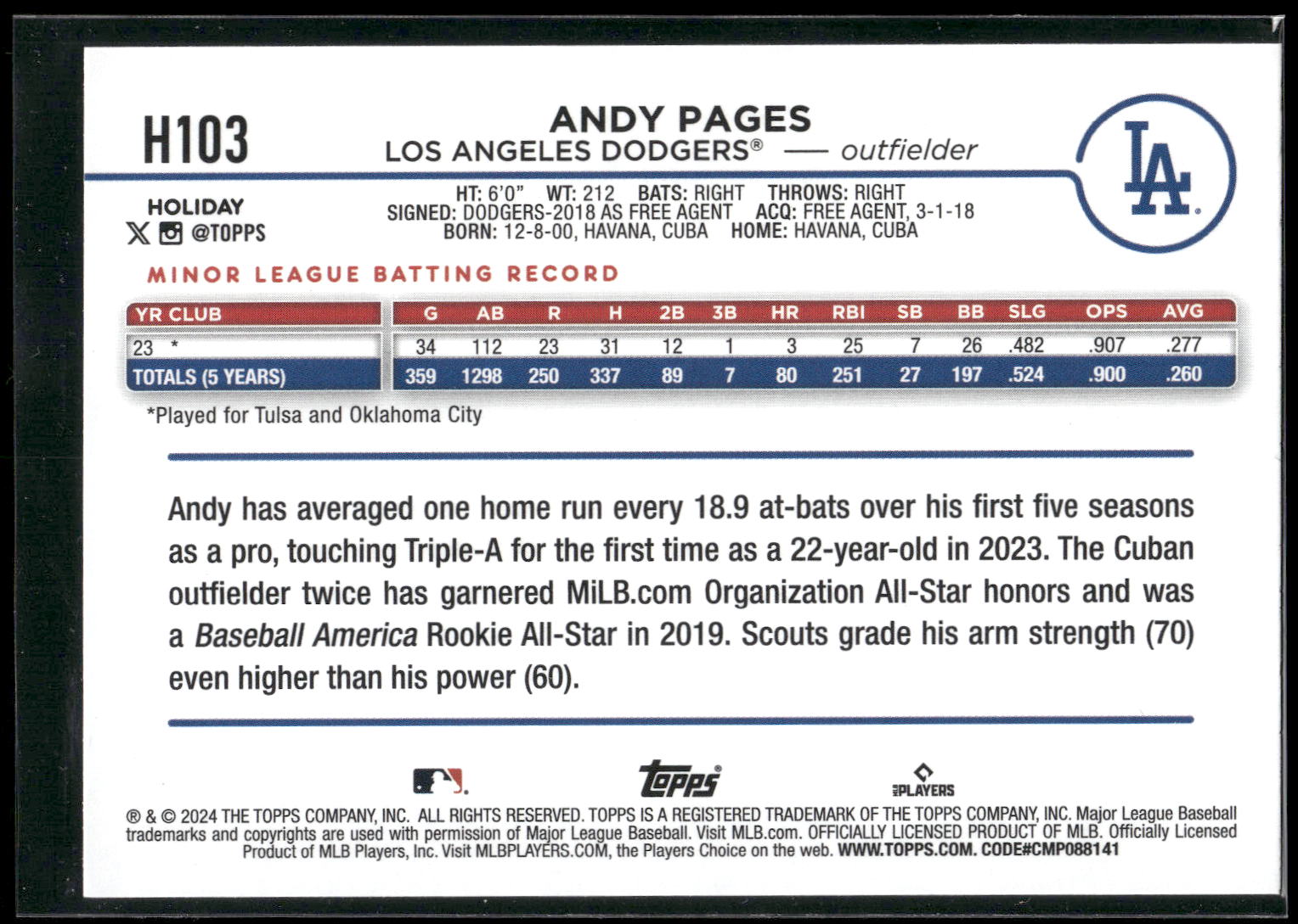 2024 Topps Holiday #H103 Andy Pages