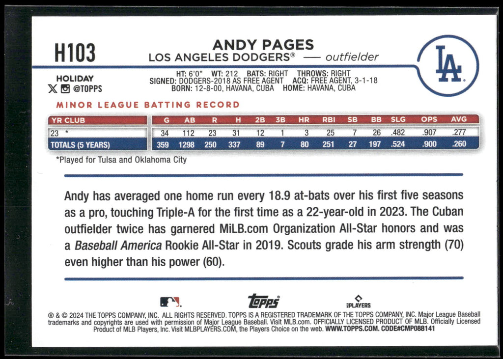 2024 Topps Holiday #H103 Andy Pages