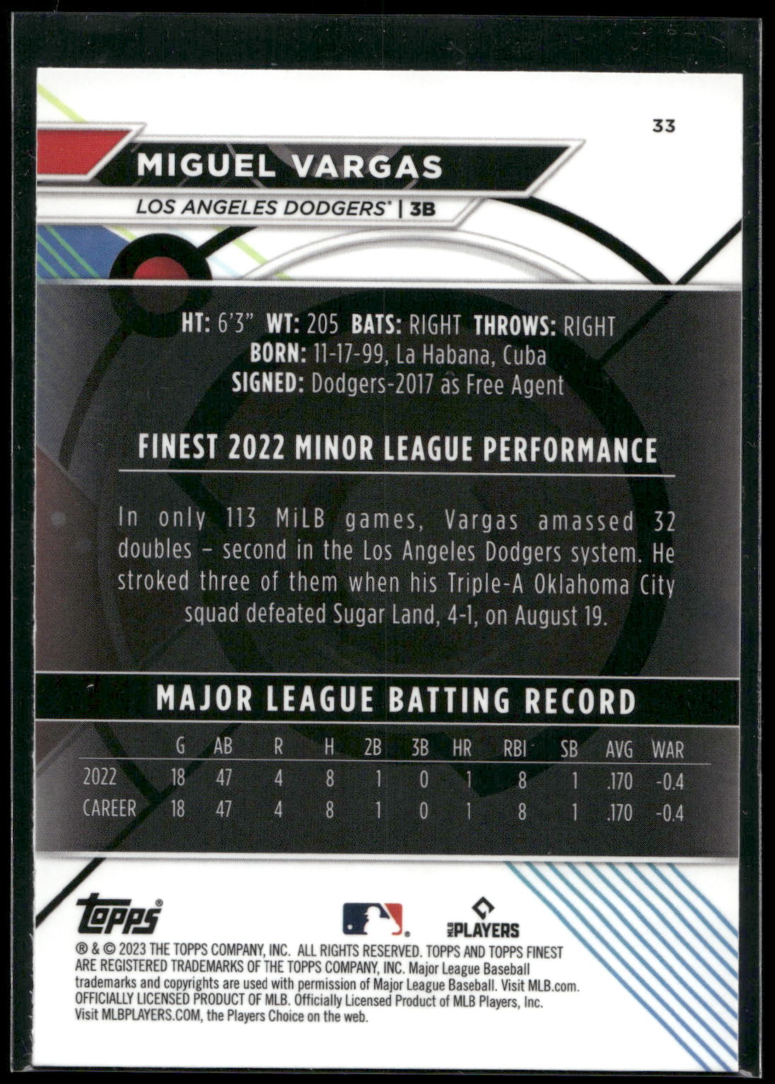 2023 Finest #33 Miguel Vargas