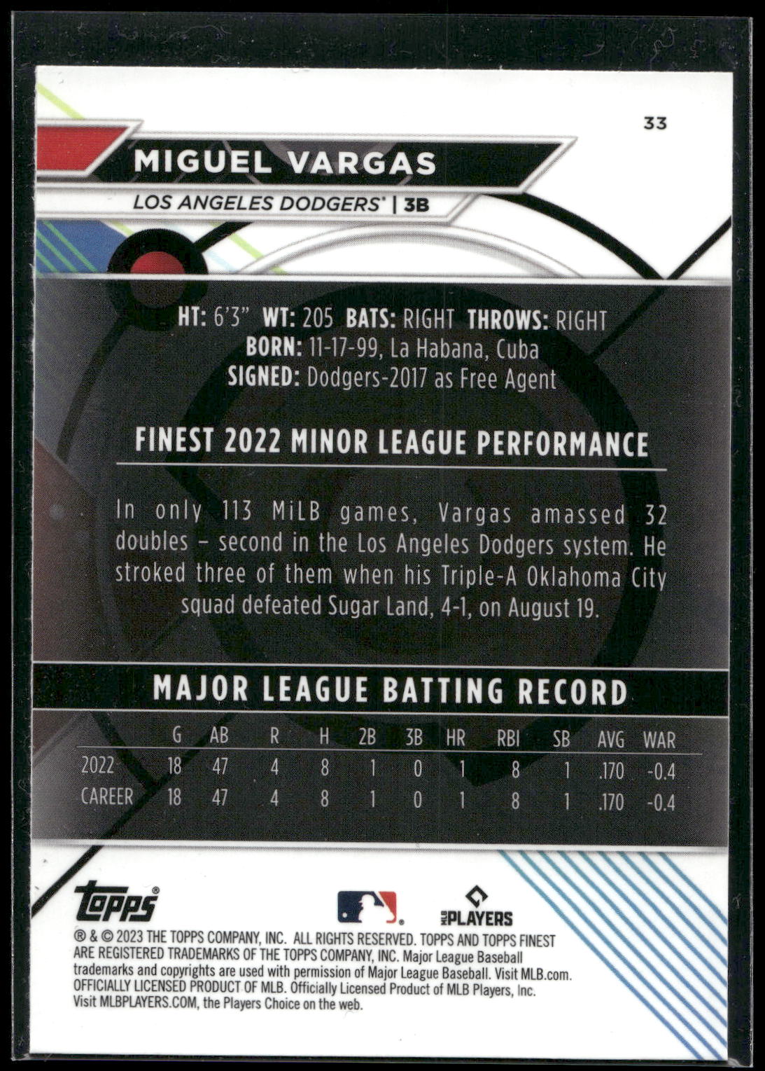 2023 Finest #33 Miguel Vargas