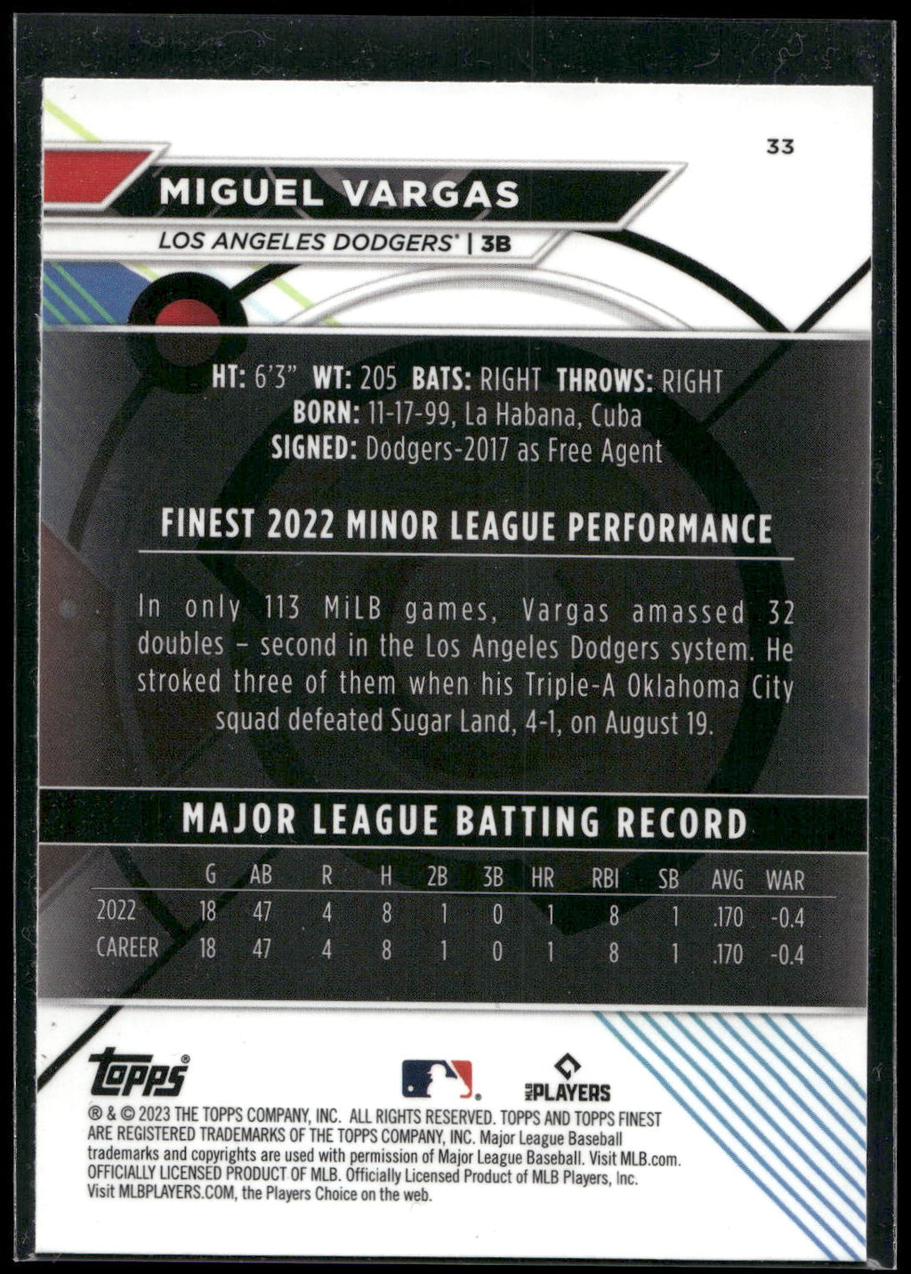 2023 Finest #33 Miguel Vargas