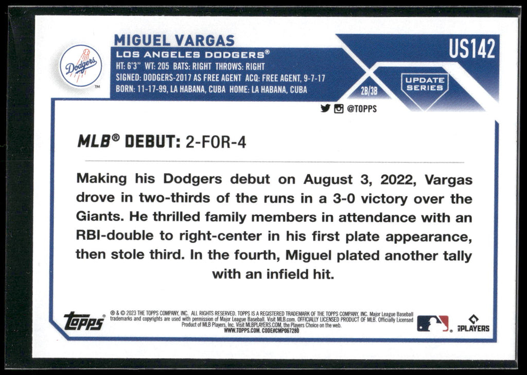 2023 Topps Update #US142 Miguel Vargas