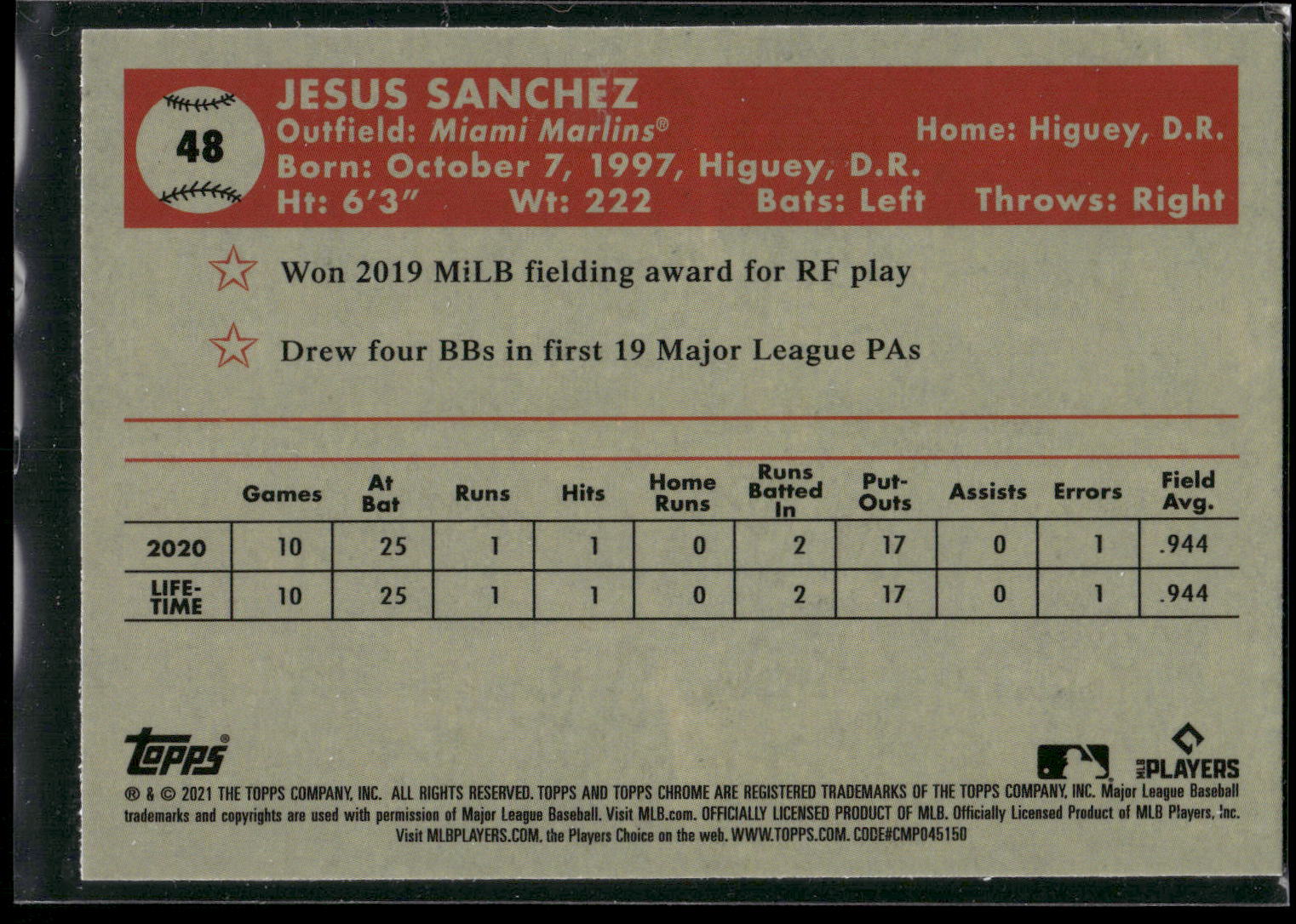 2021 Topps Chrome Platinum Anniversary #48 Jesus Sanchez