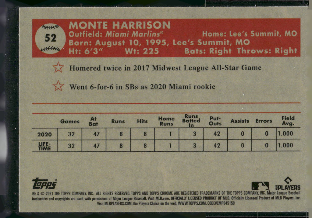 2021 Topps Chrome Platinum Anniversary #52 Monte Harrison
