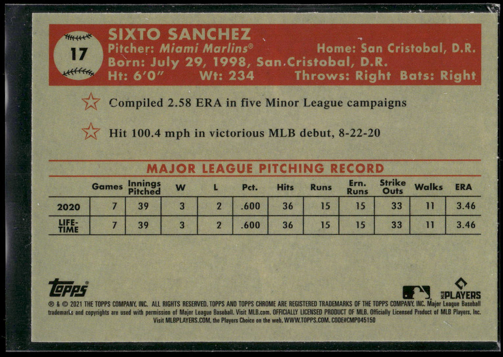 2021 Topps Chrome Platinum Anniversary #17 Sixto Sanchez