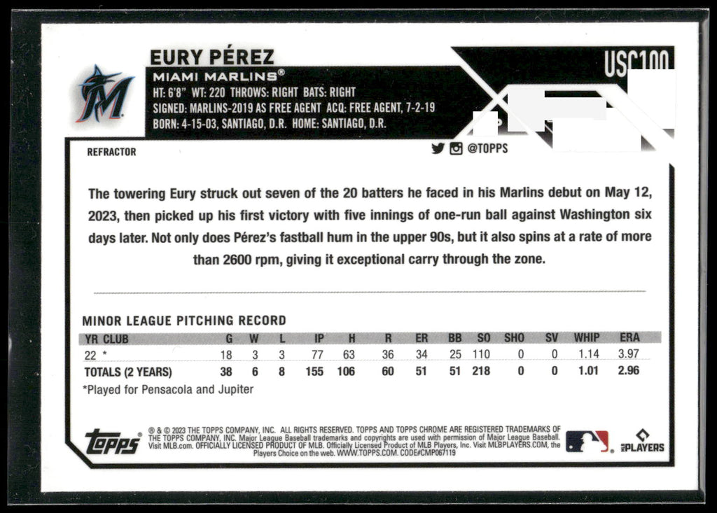 2023 Topps Chrome Update #USC100 Eury Pérez