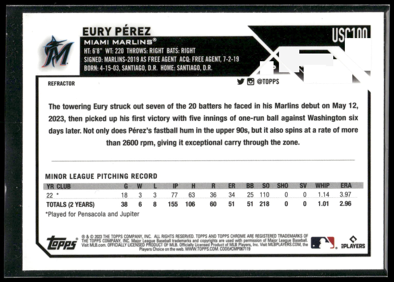2023 Topps Chrome Update #USC100 Eury Pérez