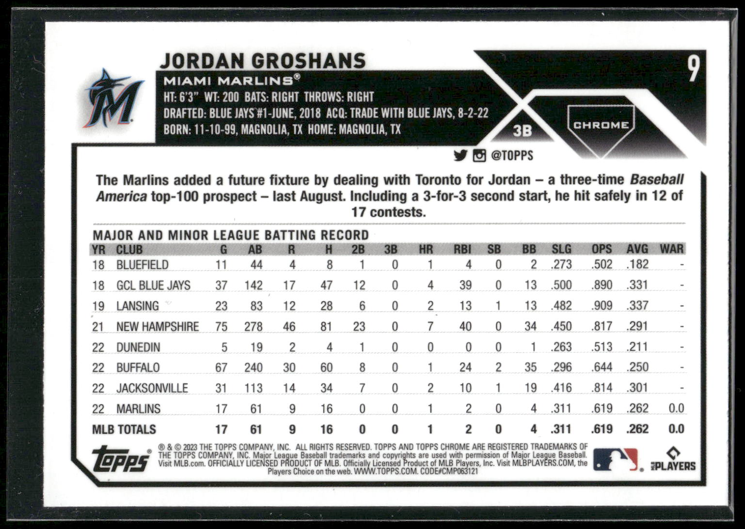 2023 Topps Chrome #9 Jordan Groshans Prism Refractors