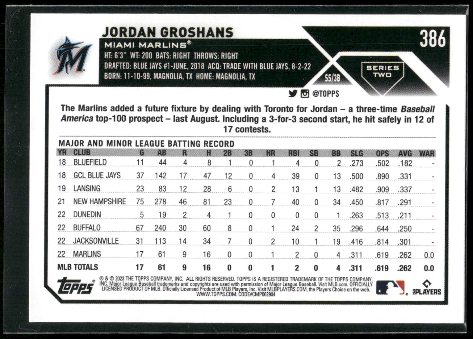 2023 Topps #386 Jordan Groshans
