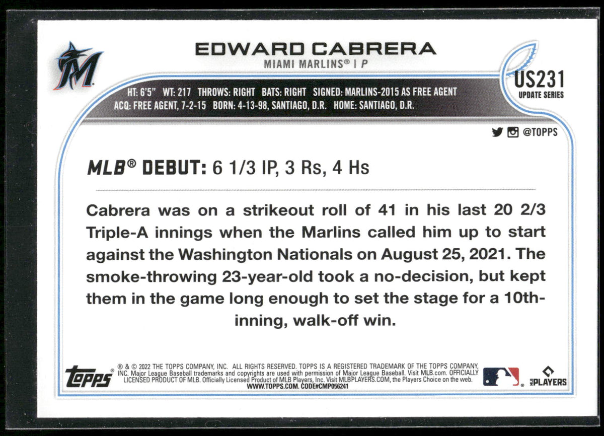 2022 Topps Update #US231 Edward Cabrera Gold Foil
