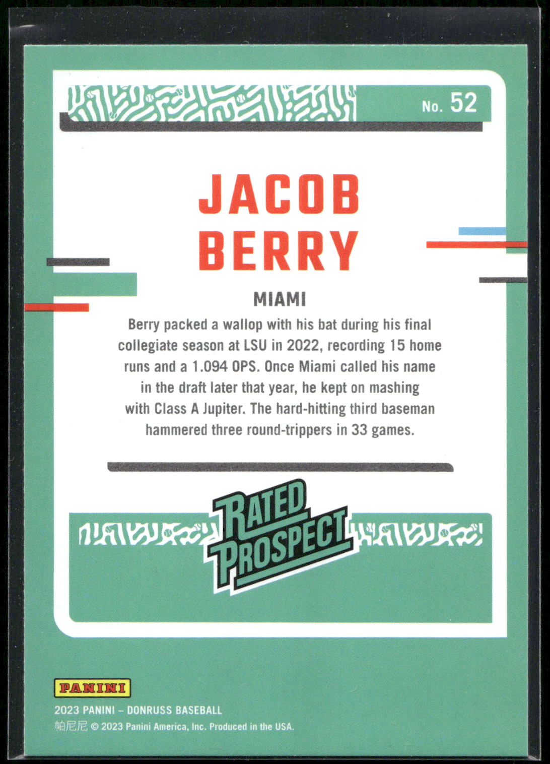 2023 Donruss #52 Jacob Berry