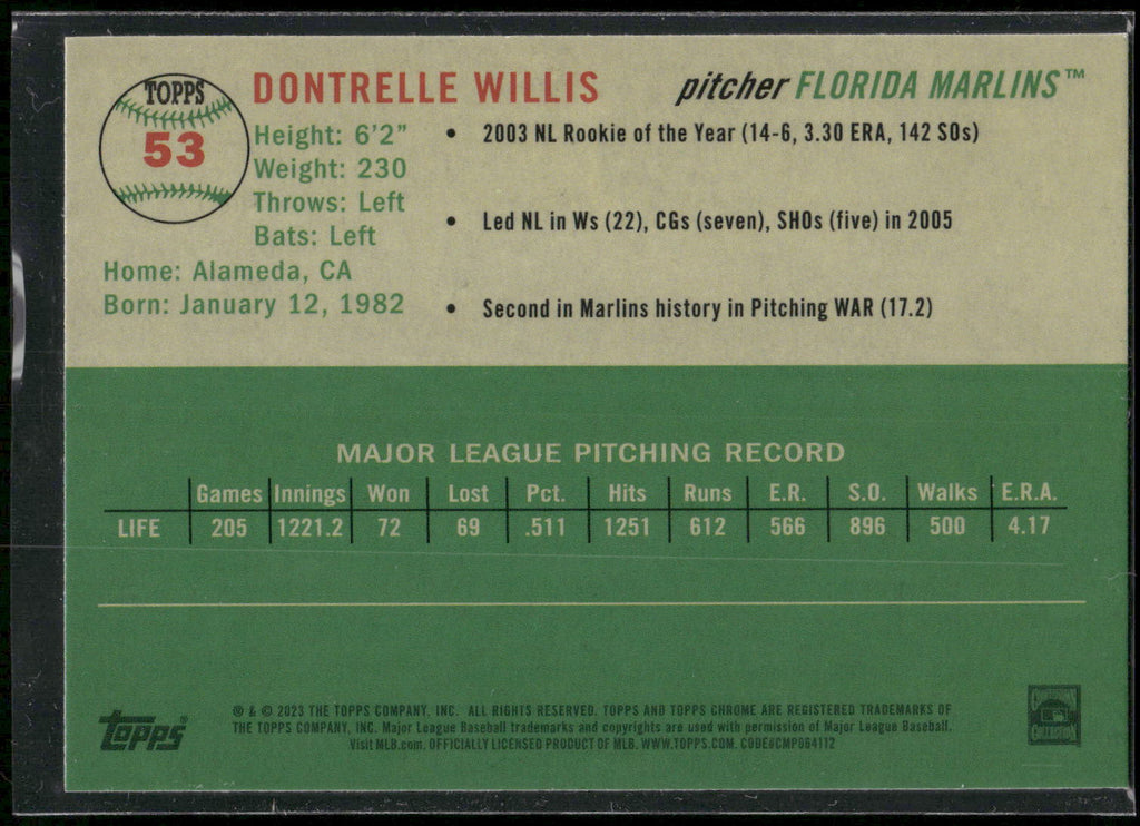 2023 Topps Chrome Platinum Anniversary #53 Dontrelle Willis Prism Refractors