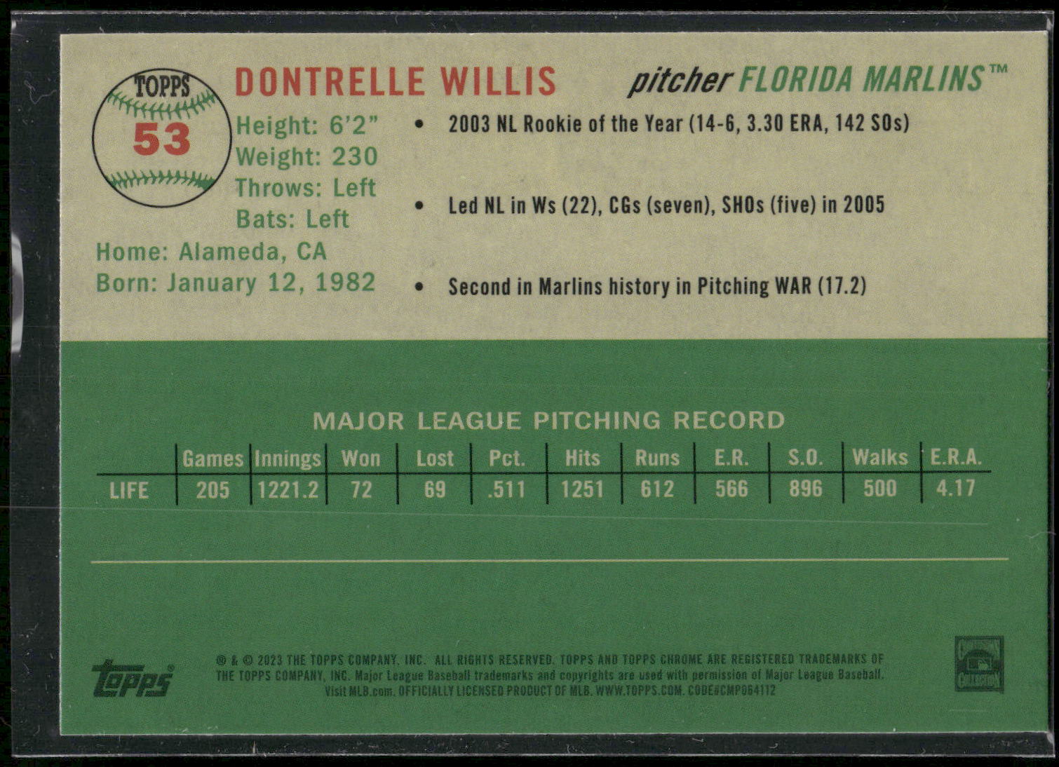 2023 Topps Chrome Platinum Anniversary #53 Dontrelle Willis Prism Refractors