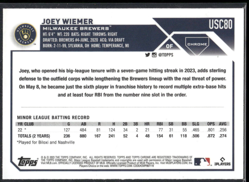 2023 Topps Chrome Update #USC80 Joey Wiemer