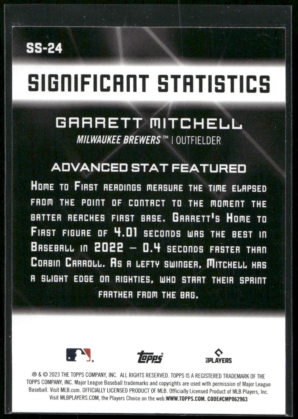 2023 Topps #SS-24 Garrett Mitchell Significant Statistics