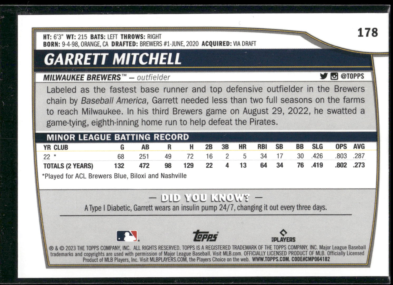 2023 Topps Big League #178 Garrett Mitchell