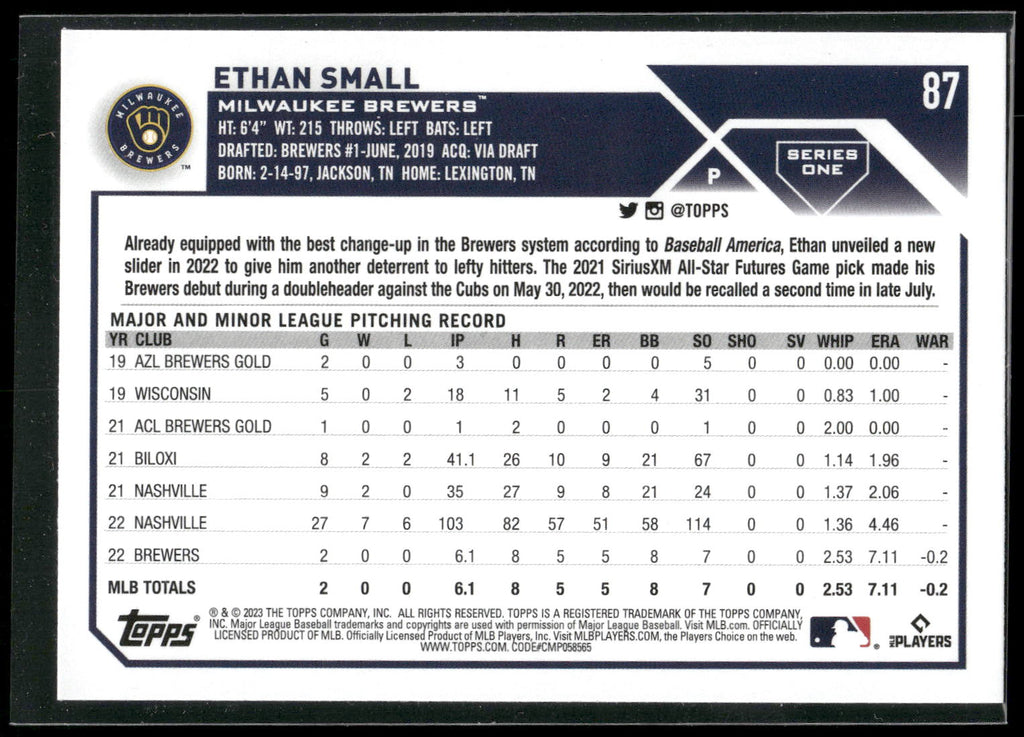 2023 Topps #87 Ethan Small
