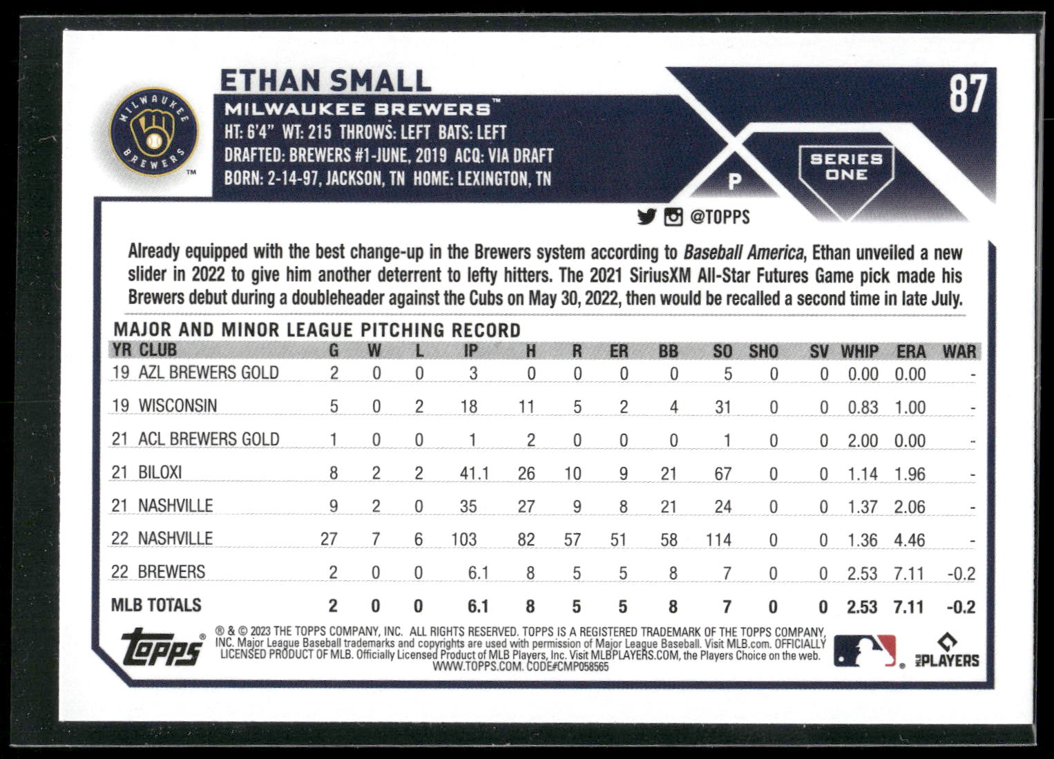 2023 Topps #87 Ethan Small