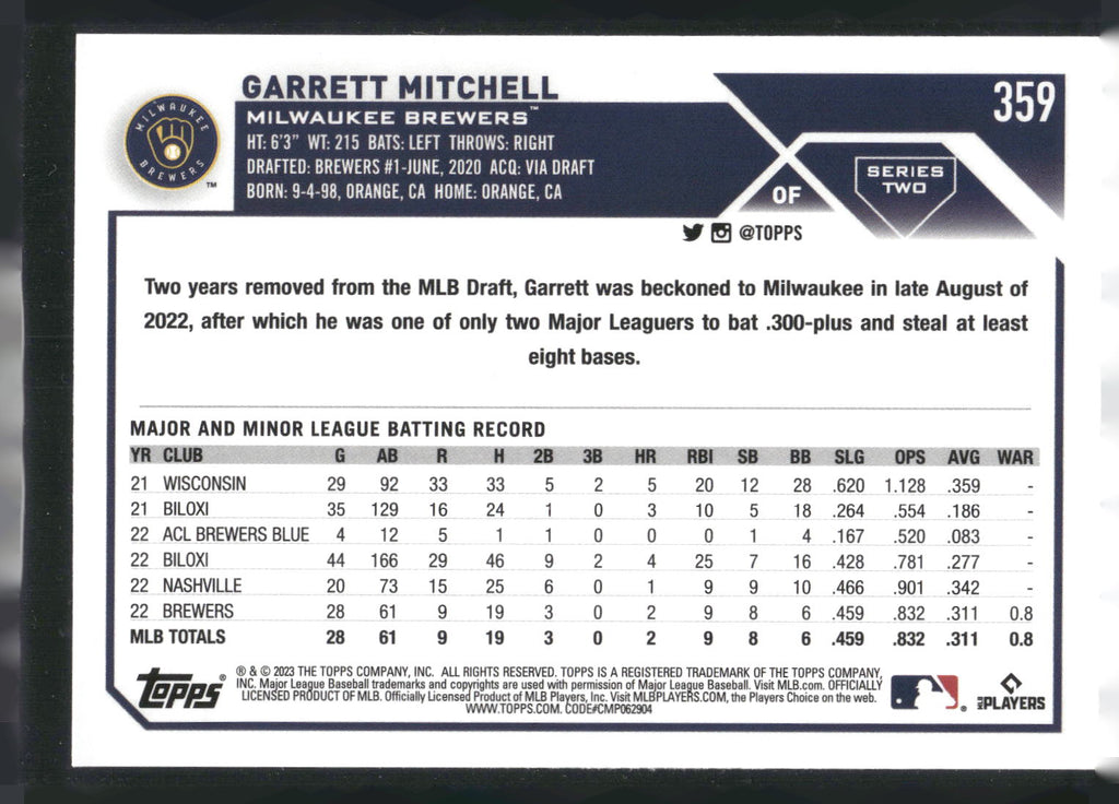 2023 Topps #359 Garrett Mitchell