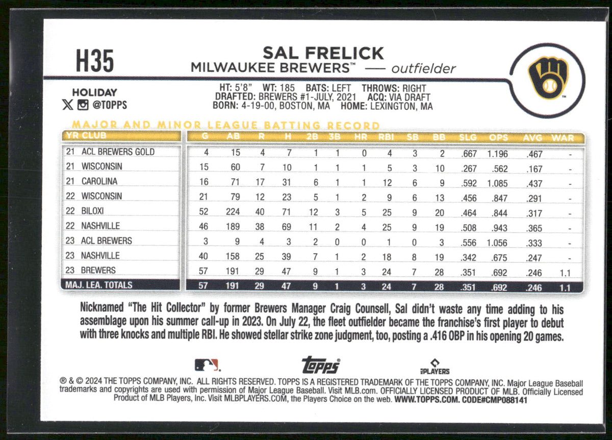 2024 Topps Holiday #H35 Sal Frelick