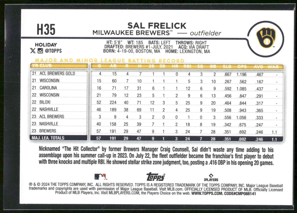 2024 Topps Holiday #H35 Sal Frelick