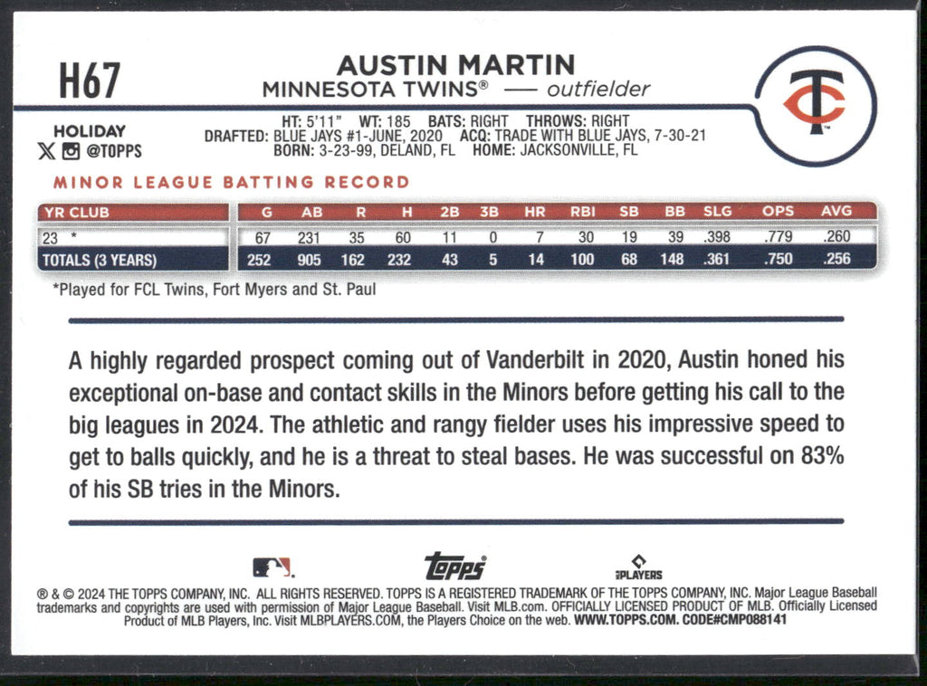 2024 Topps Holiday #H67 Austin Martin
