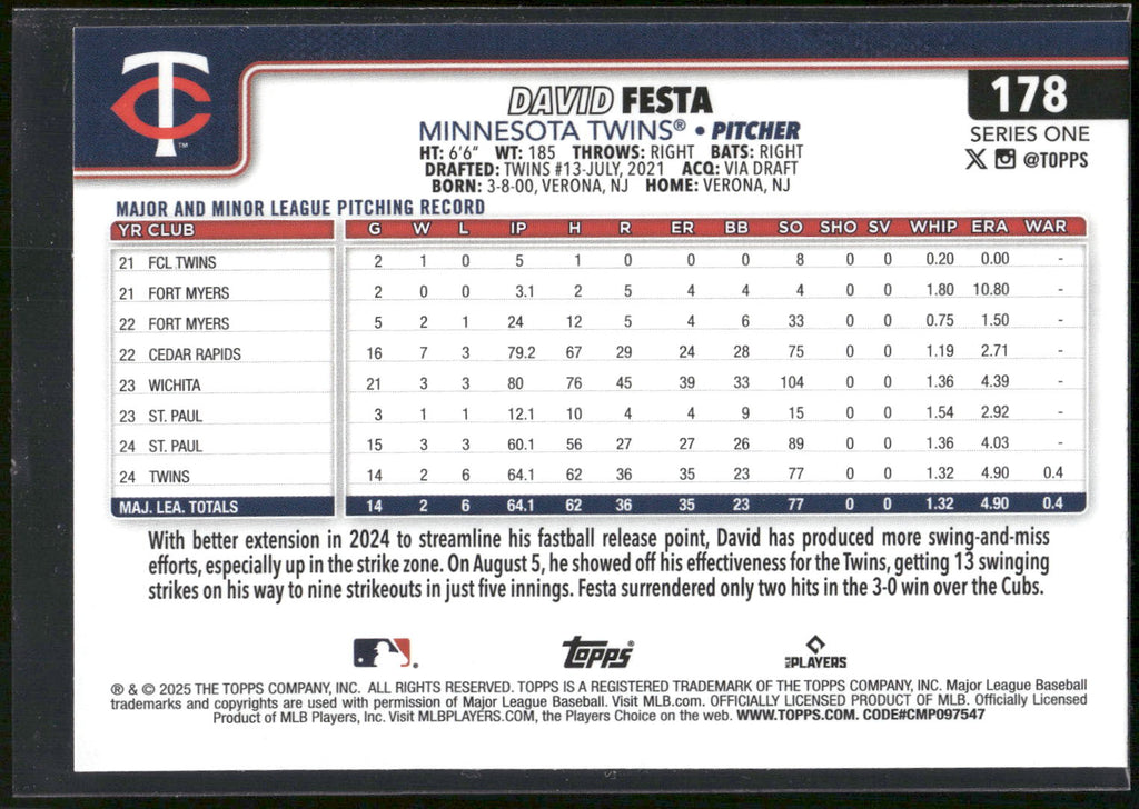 2025 Topps #178 David Festa