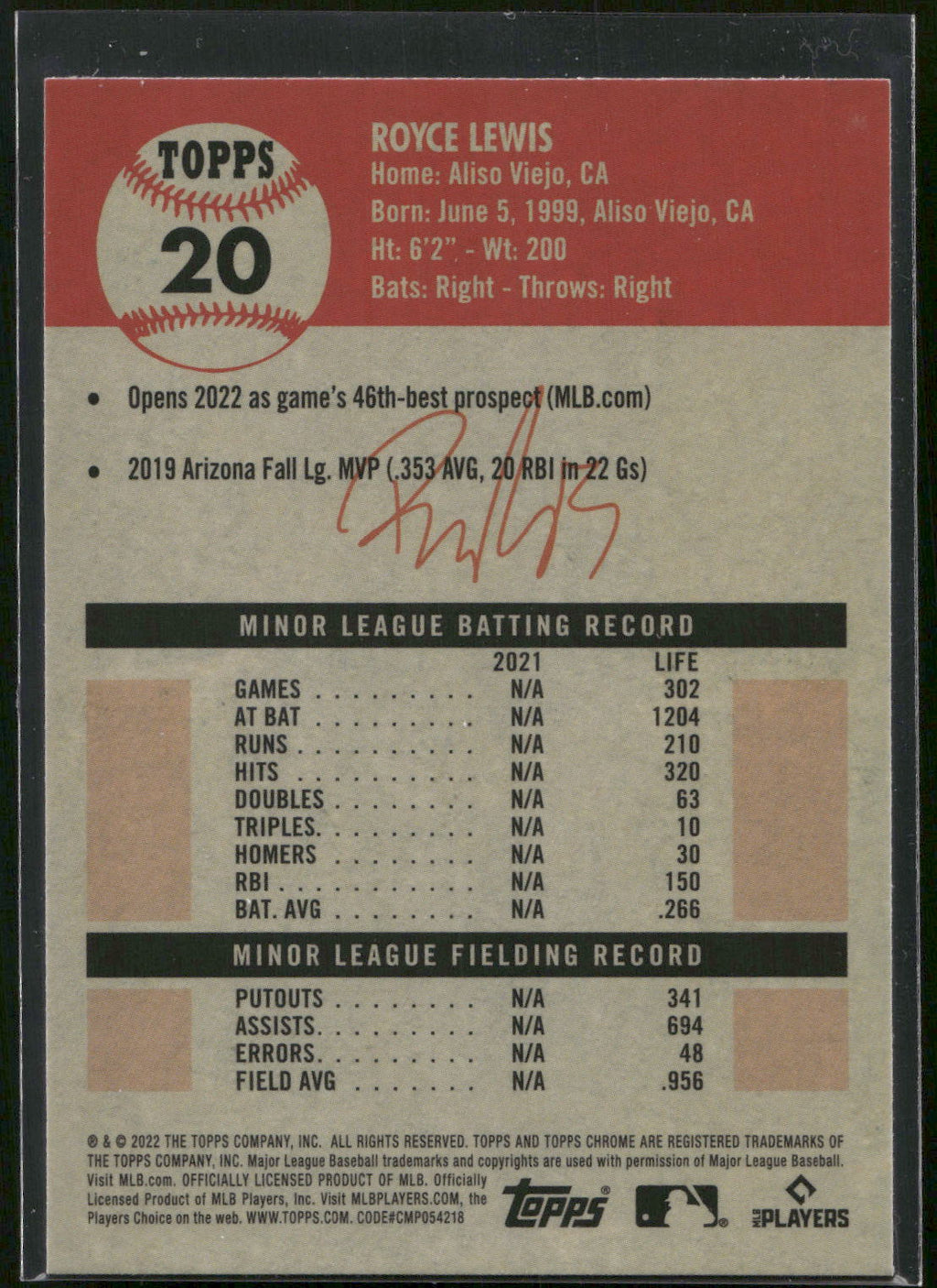 2022 Topps Chrome Platinum Anniversary #20 Royce Lewis