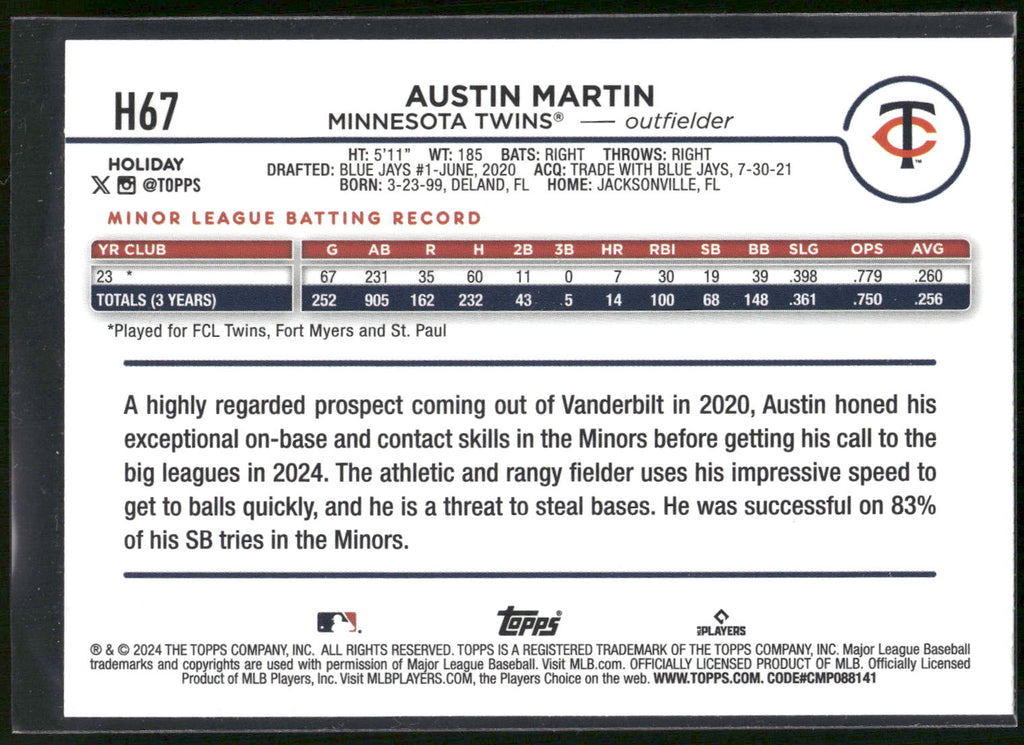 2024 Topps Holiday #H67 Austin Martin