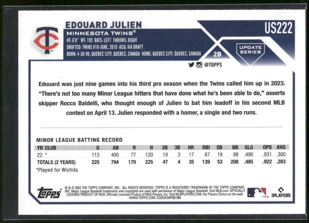 2023 Topps Update #US222 Edouard Julien