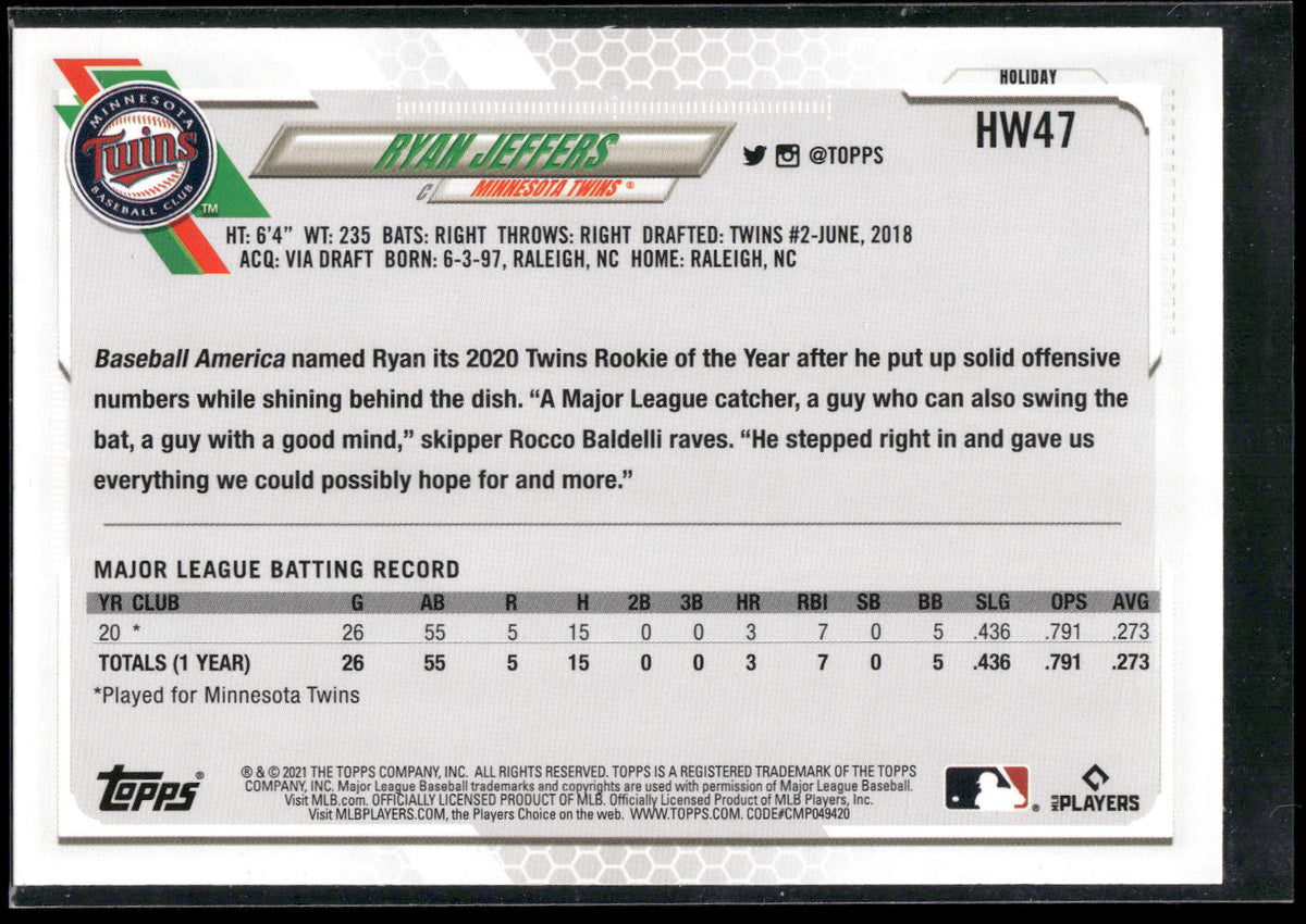 2021 Topps Holiday #HW47 Ryan Jeffers