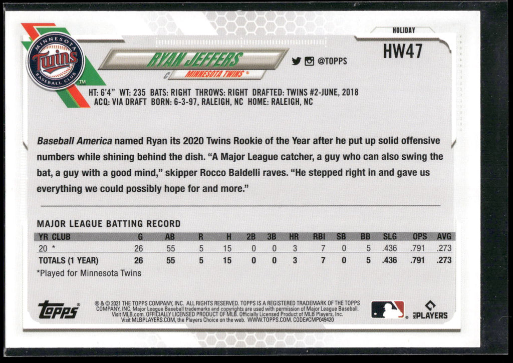2021 Topps Holiday #HW47 Ryan Jeffers