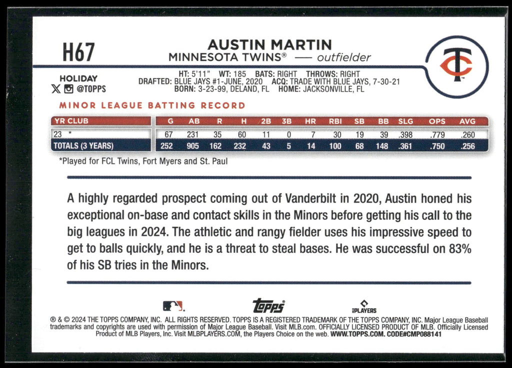 2024 Topps Holiday #H67 Austin Martin