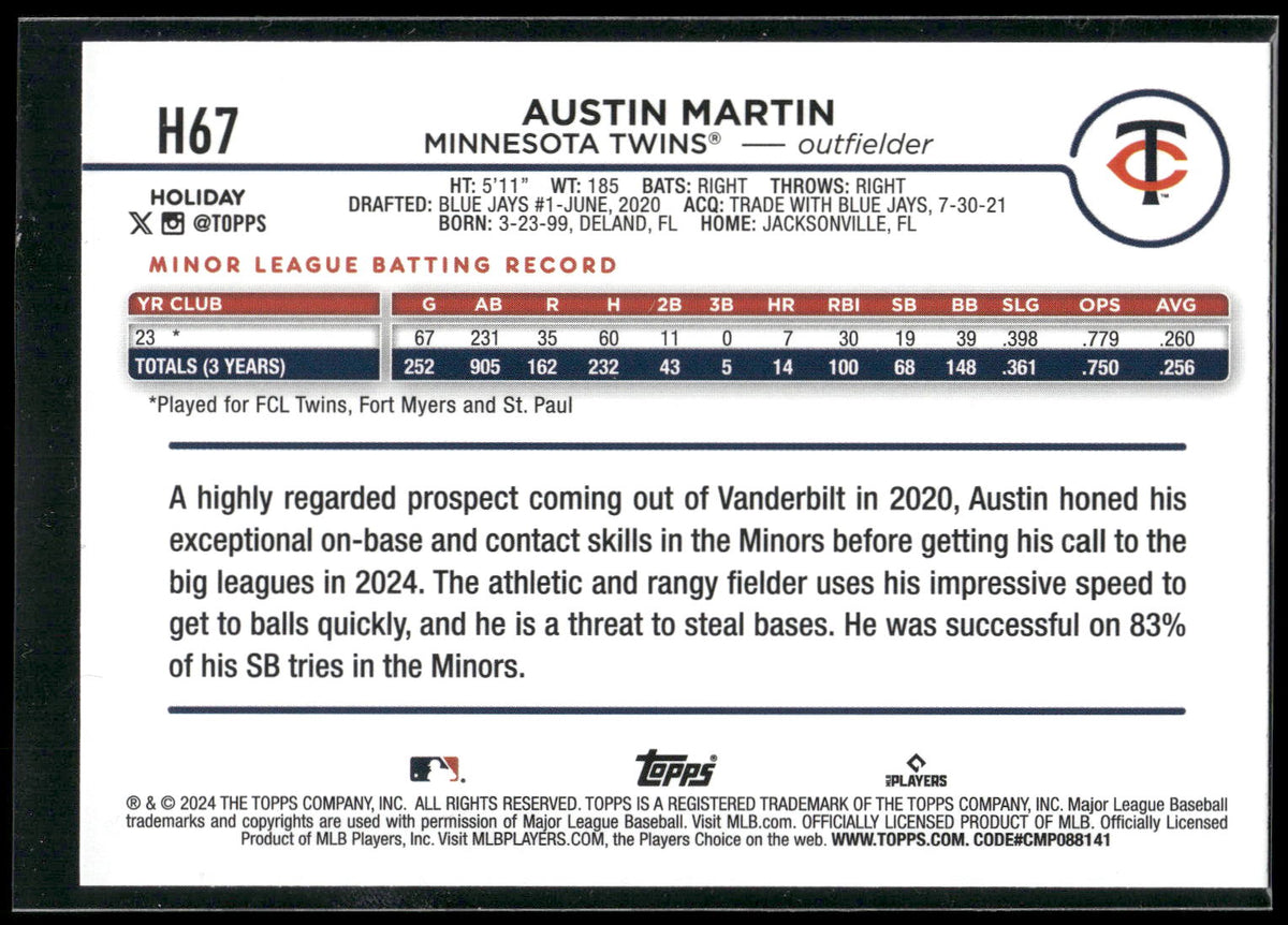 2024 Topps Holiday #H67 Austin Martin