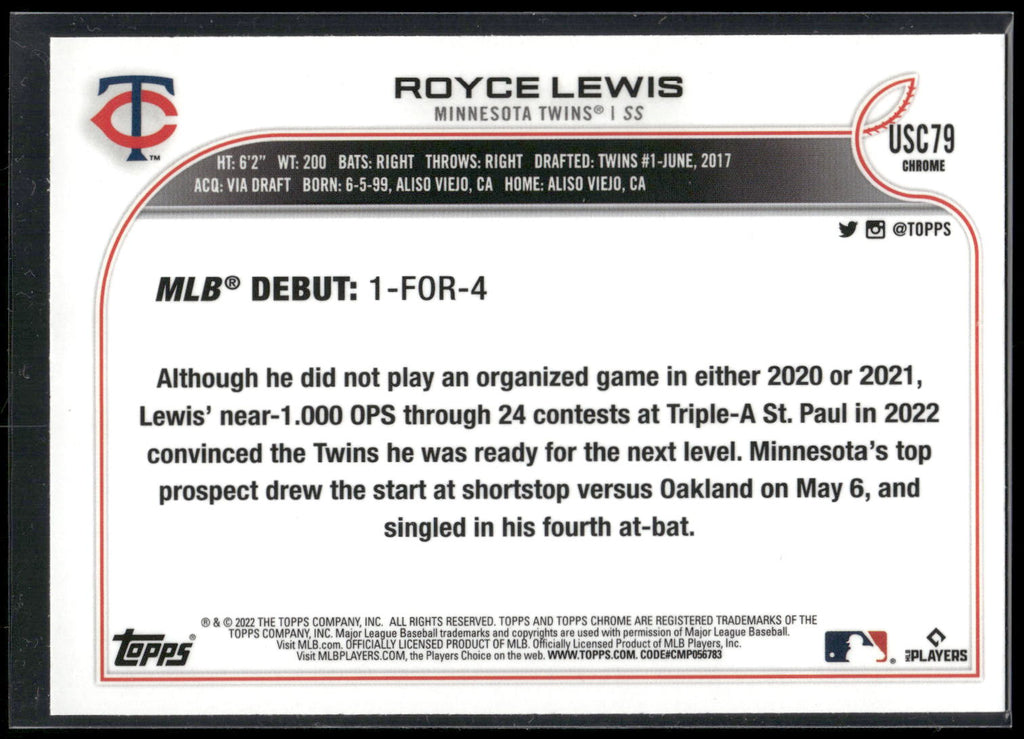 2022 Topps Chrome Update #USC79 Royce Lewis