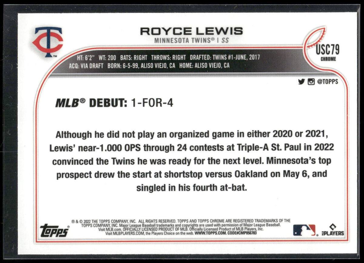 2022 Topps Chrome Update #USC79 Royce Lewis