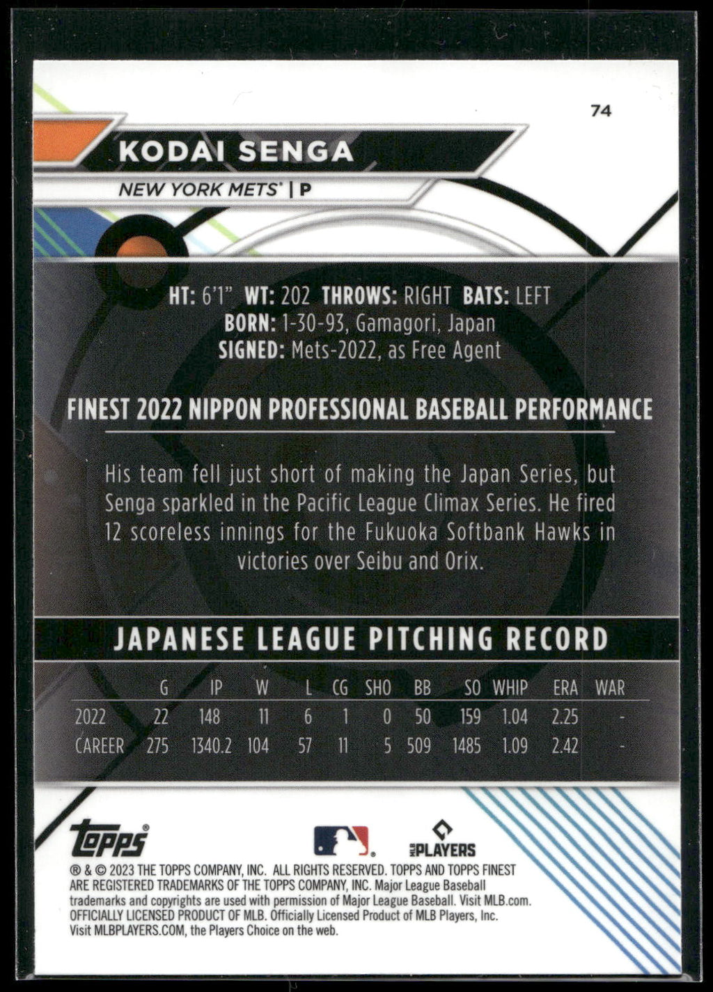 2023 Finest #74 Kodai Senga