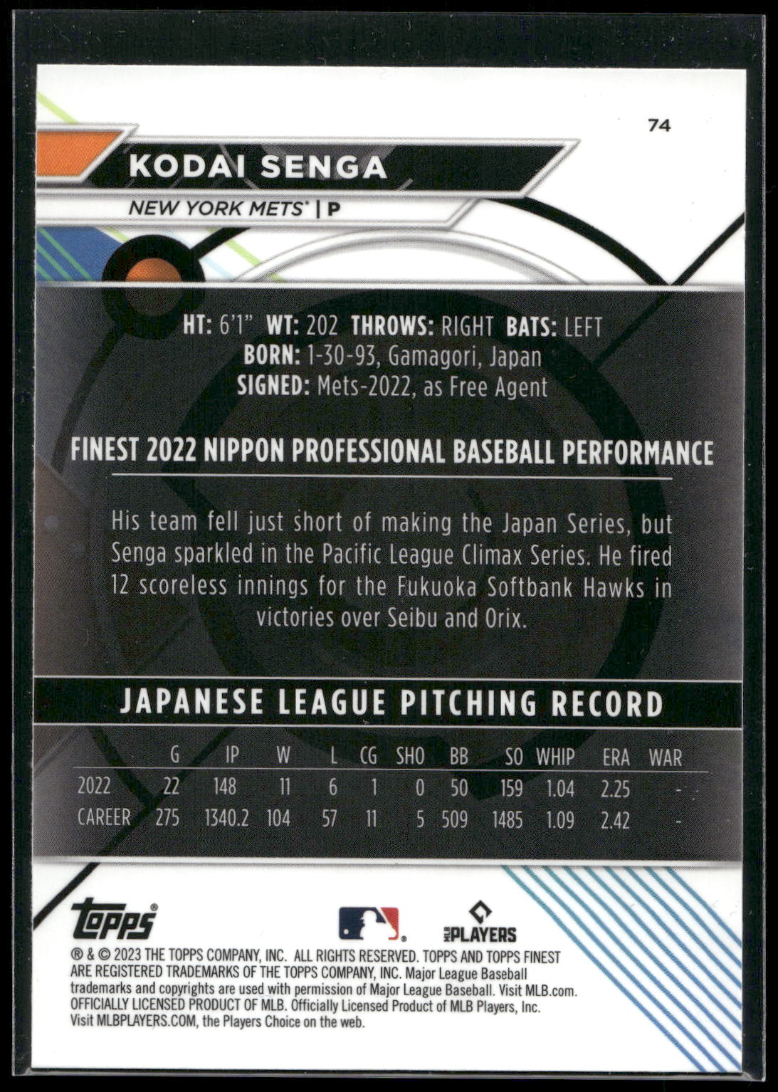 2023 Finest #74 Kodai Senga