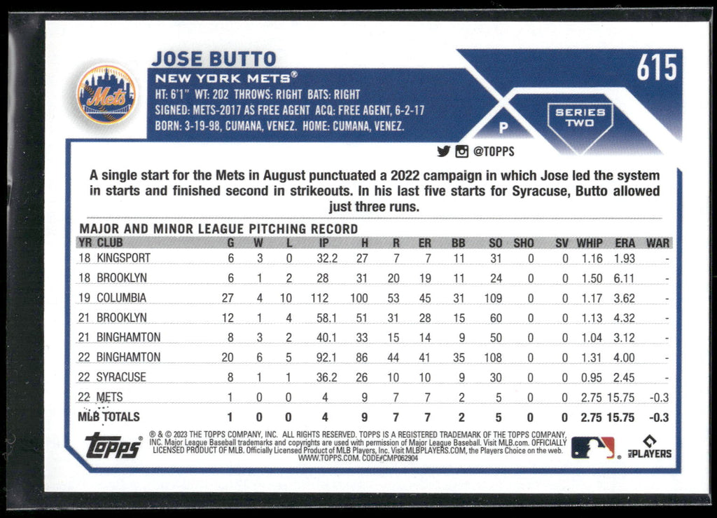 2023 Topps #615 Jose Butto