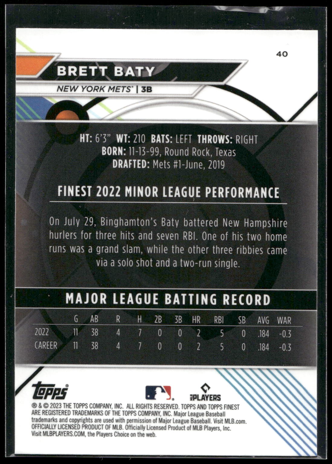 2023 Finest #40 Brett Baty