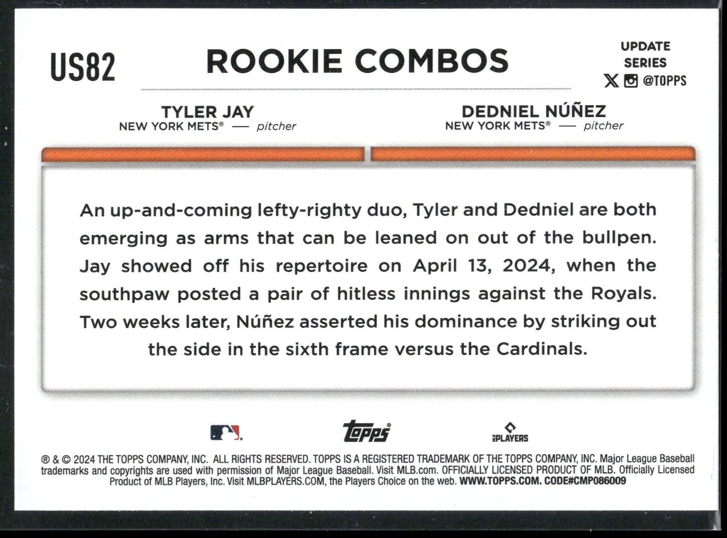 2024 Topps Update #US82 Dedniel Nunez / Tyler Jay RCOM,
