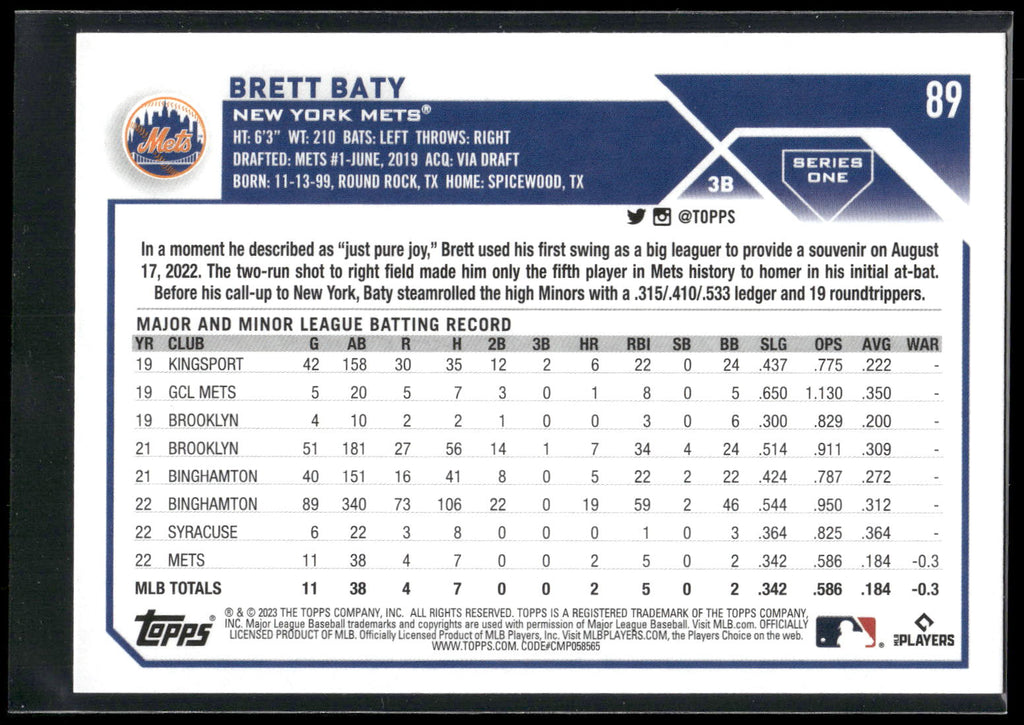 2023 Topps #89 Brett Baty
